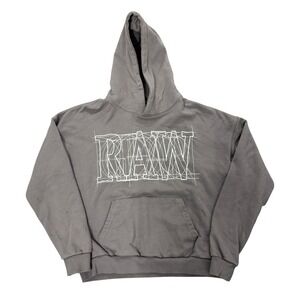 Rawgear Stitching Athletic Mens Gray Graphic Hoodie Sweatshirt Size Medium Gym